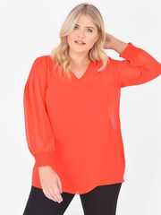 Live Unlimited Curve Red Ruffle Sleeve Blouse - Image 1 of 1