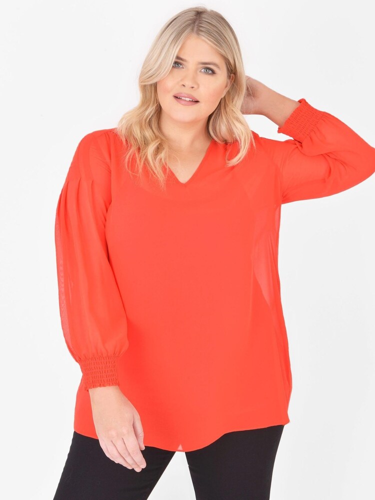 Live Unlimited Curve Red Ruffle Sleeve Blouse - Image 1 of 1 Live Unlimited Curve Red Ruffle Sleeve Blouse - Image 1 of 1