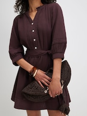 River Island Brown Puff Sleeve Textured Mini Dress - Image 1 of 4