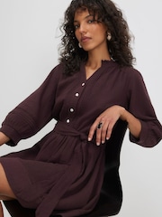 River Island Brown Puff Sleeve Textured Mini Dress - Image 2 of 4