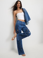 River Island låg midja blommiga avslappnade raka jeans - Bild 3 av 4