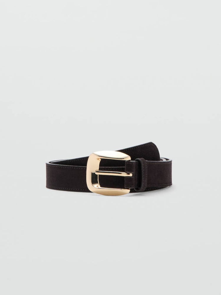 Mango Brown Suede Gold Buckle Belt - Image 1 of 4