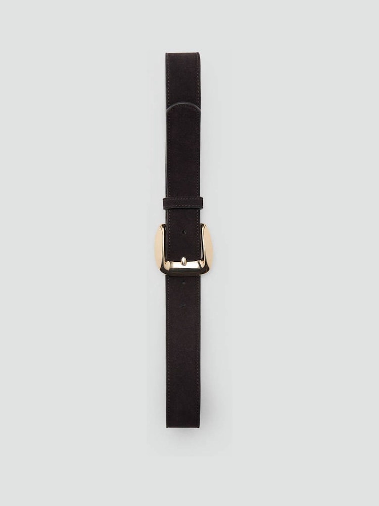 Mango Brown Suede Gold Buckle Belt - Image 4 of 4