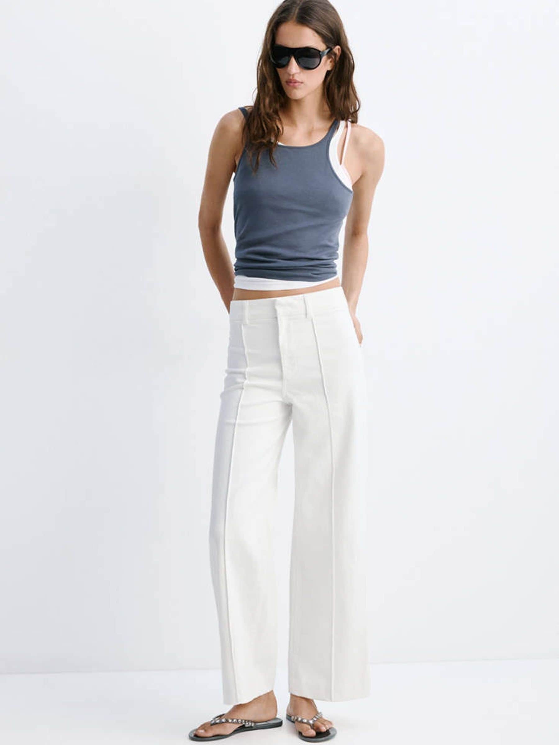 Mango Women's White Paloma High Rise Straight Jeans