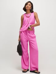 River Island Pink Linen Blend Elasticated Trousers - Image 1 of 4
