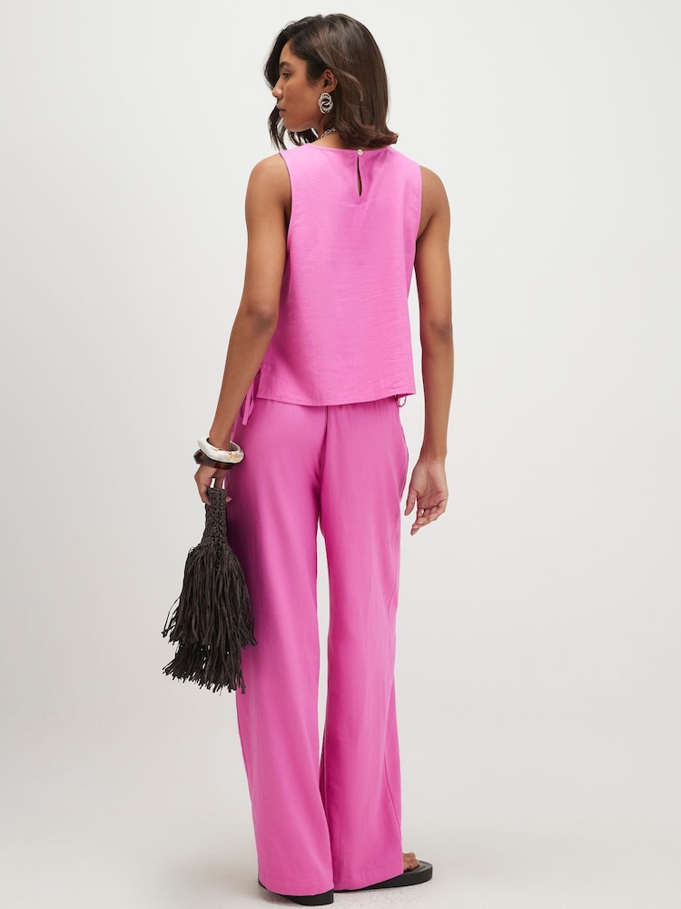 River Island Pink Linen Blend Elasticated Trousers - Image 2 of 4