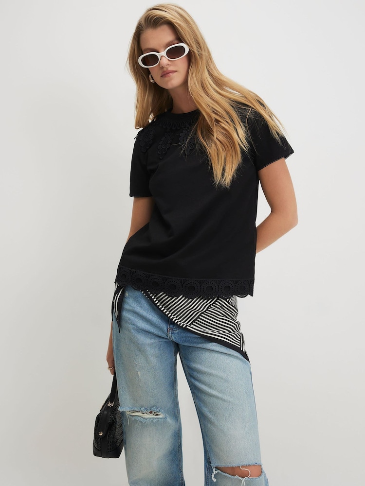 River Island Black Short Sleeve Embroidered T-Shirt - Image 2 of 4
