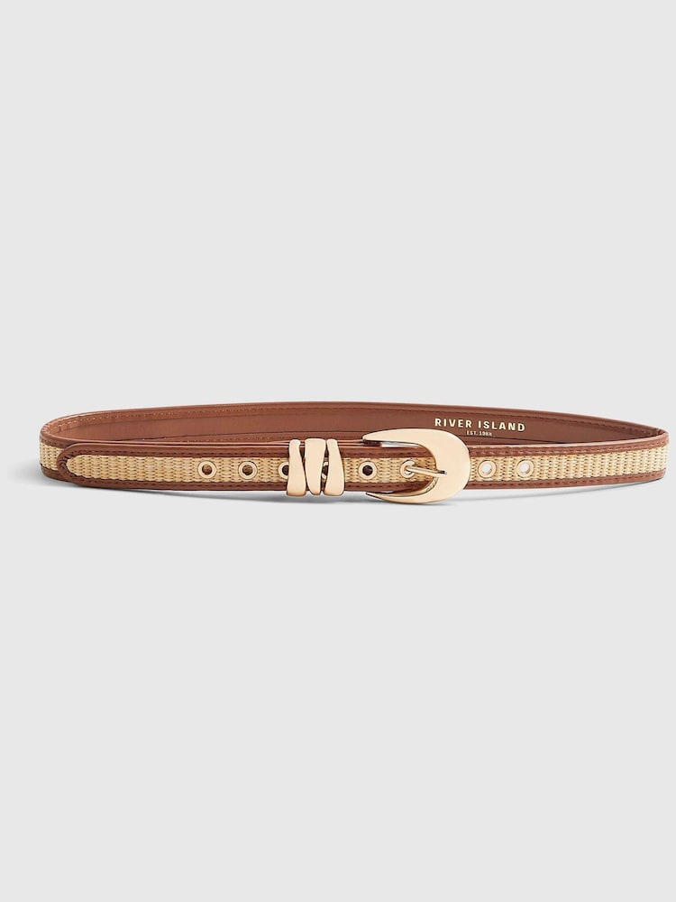 River Island Raffia Faux Leather Trim Belt - Image 2 of 4