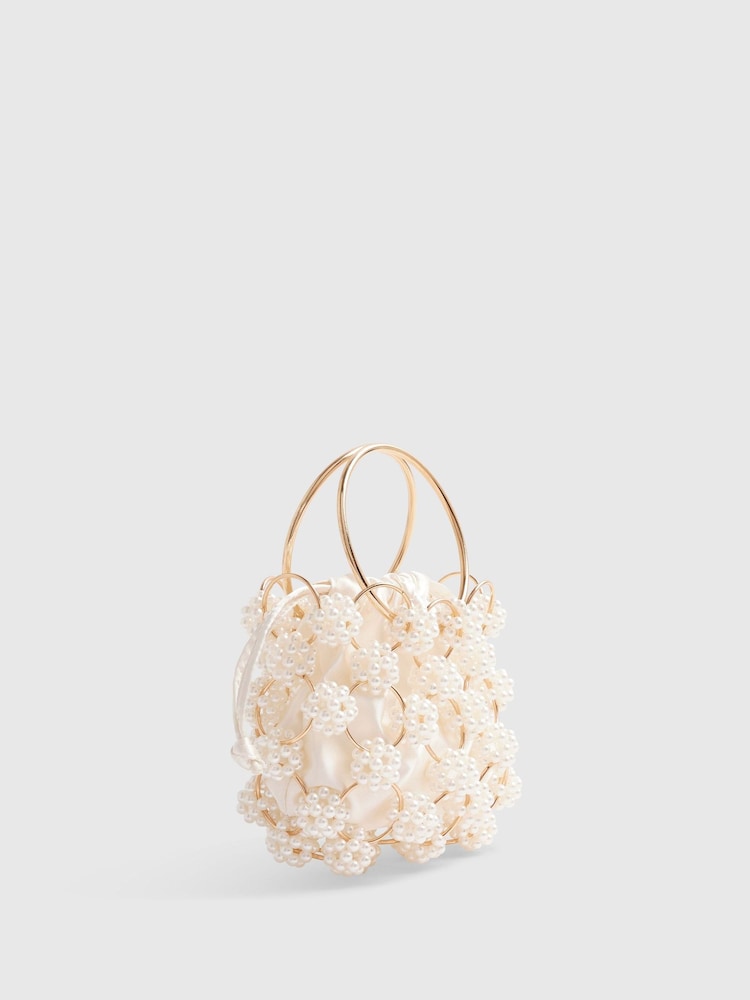 River Island Cream Pearl Metal Handle Clutch Bag - Image 2 of 6
