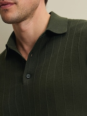 Charles Tyrwhitt Olive Green Cotton Stripe Knit Polo Shirt - Image 2 of 7