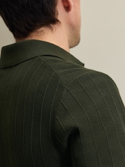 Charles Tyrwhitt Olive Green Cotton Stripe Knit Polo Shirt - Image 3 of 7
