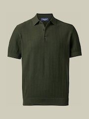 Charles Tyrwhitt Olive Green Cotton Stripe Knit Polo Shirt - Image 5 of 7