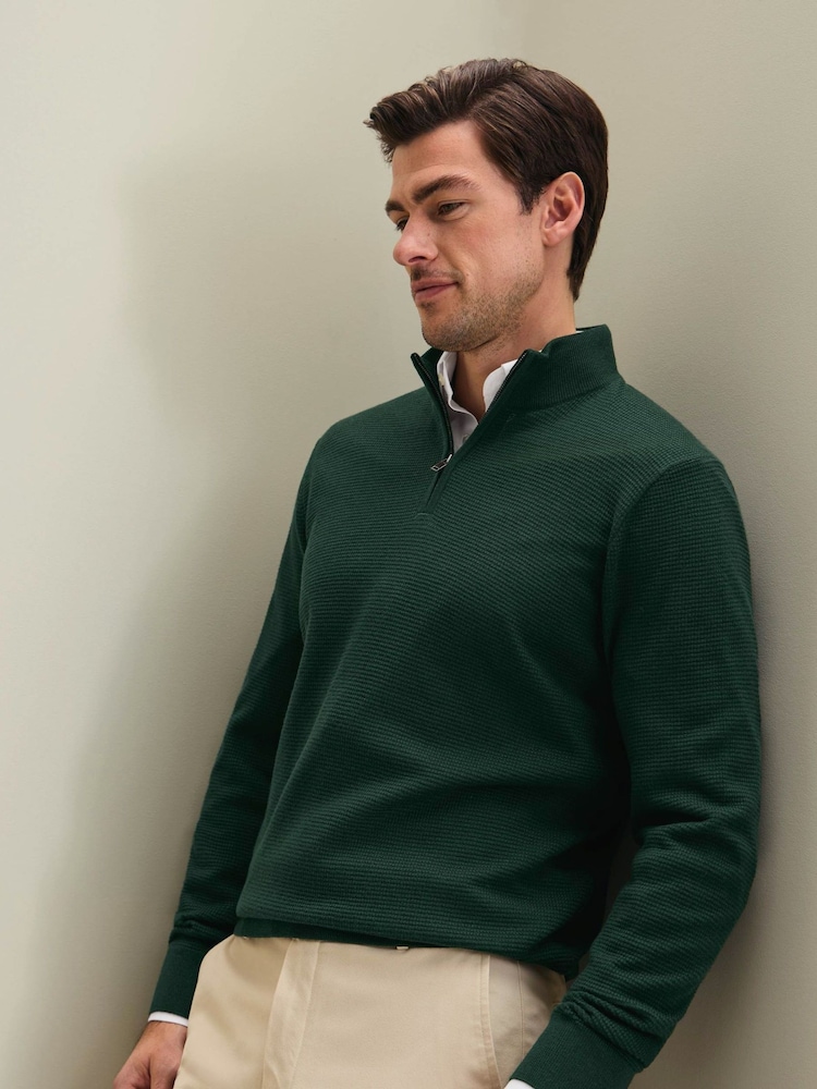 Charles Tyrwhitt Forest Green Pure Merino Quarter Zip Jumper - Image 1 of 5 Charles Tyrwhitt Forest Green Pure Merino Quarter Zip Jumper - Image 1 of 5