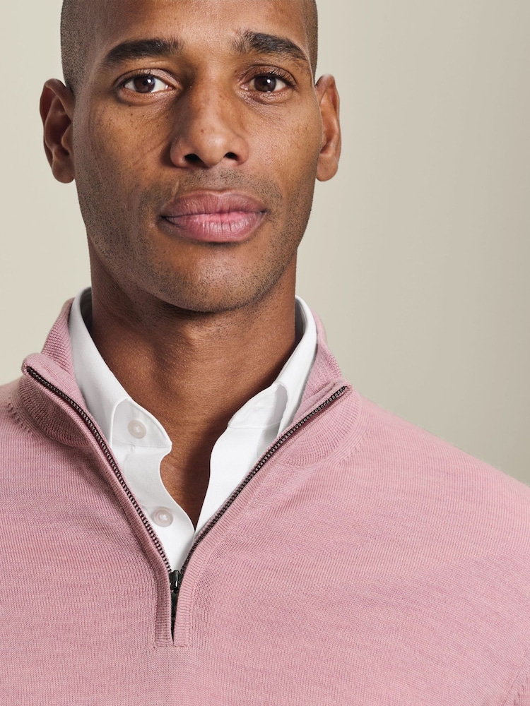 Charles Tyrwhitt Forest Green Pure Merino Quarter Zip Jumper - Image 2 of 5 Charles Tyrwhitt Forest Green Pure Merino Quarter Zip Jumper - Image 2 of 5