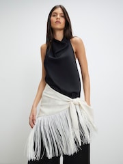 River Island Cream Molly Smith Fringe Embroidered Hip Scarf - Image 1 of 2
