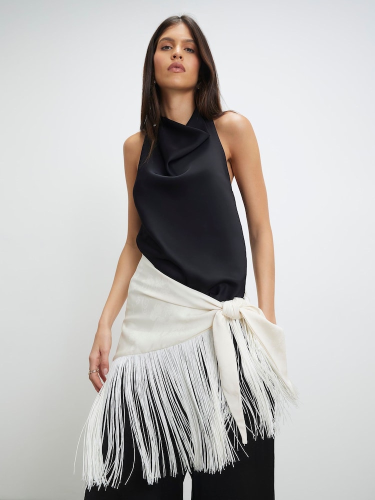 River Island Cream Molly Smith Fringe Embroidered Hip Scarf - Image 1 of 2