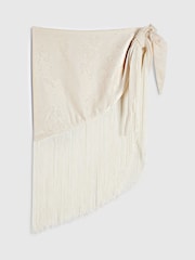 River Island Cream Molly Smith Fringe Embroidered Hip Scarf - Image 2 of 2