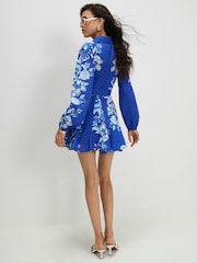 River Island Blue Long Sleeve Floral Belted Shirt Dress - Image 4 of 4