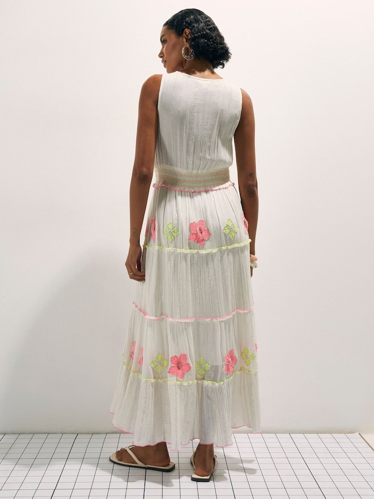 River Island Cream Sleeveless Floral Embellished Maxi Dress - Image 4 of 4 River Island Cream Sleeveless Floral Embellished Maxi Dress - Image 4 of 4