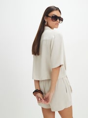 River Island Natural Short Sleeve Tie Front Linen Blend Shirt - Image 2 of 4