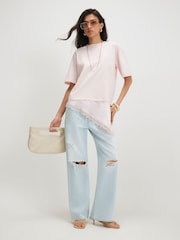 River Island Pink Short Sleeve Lace Hem Asymmetric T-Shirt - Image 4 of 4