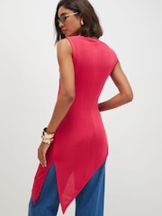 River Island Red Sleeveless Lace Trim Asymmetric Tunic Top - Image 2 of 4