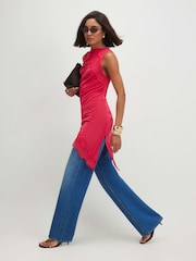 River Island Red Sleeveless Lace Trim Asymmetric Tunic Top - Image 3 of 4