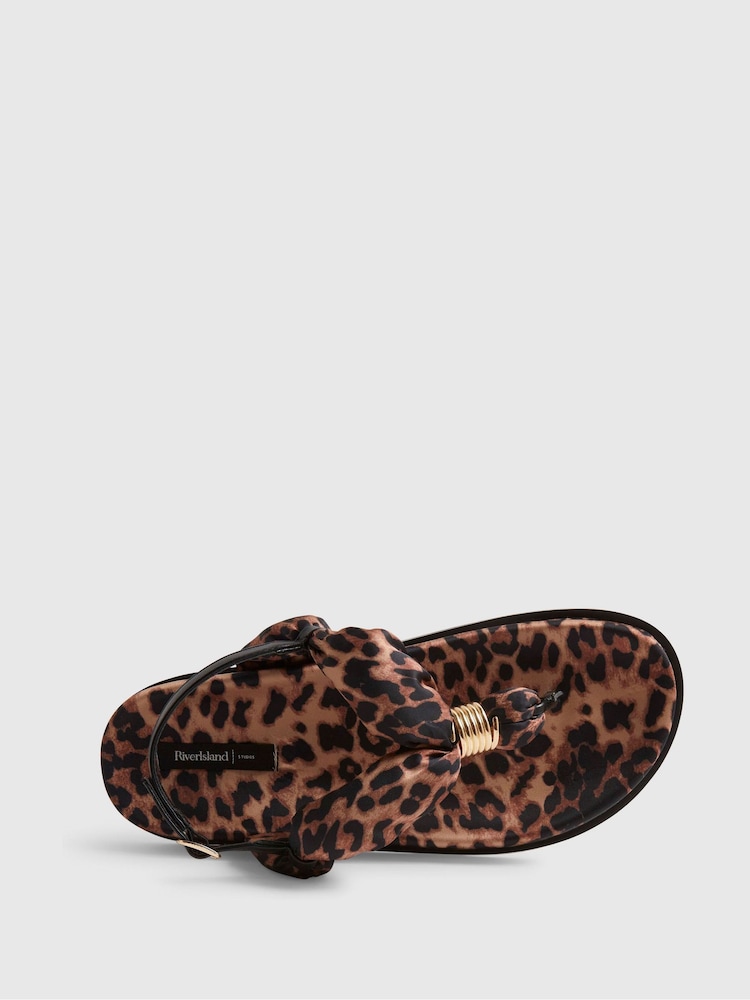 River Island Brown Leopard Print Toe Thong Sandals - Image 6 of 6