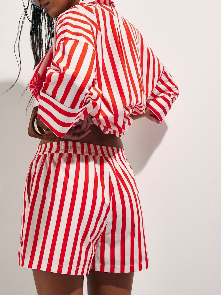 River Island Red Stripe Floral Beaded Shorts - Image 2 of 3 River Island Red Stripe Floral Beaded Shorts - Image 2 of 3