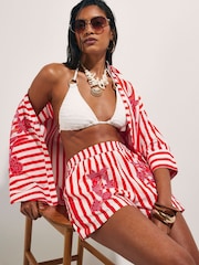 River Island Red Stripe Cotton Beaded Shorts - Image 4 of 4