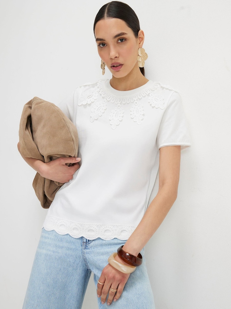 River Island White Short Sleeve Embroidered T-Shirt - Image 1 of 4