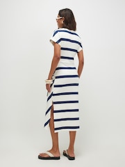 River Island Cream Short Sleeve Premium Stripe Tie Side Midi Dress - Image 2 of 4