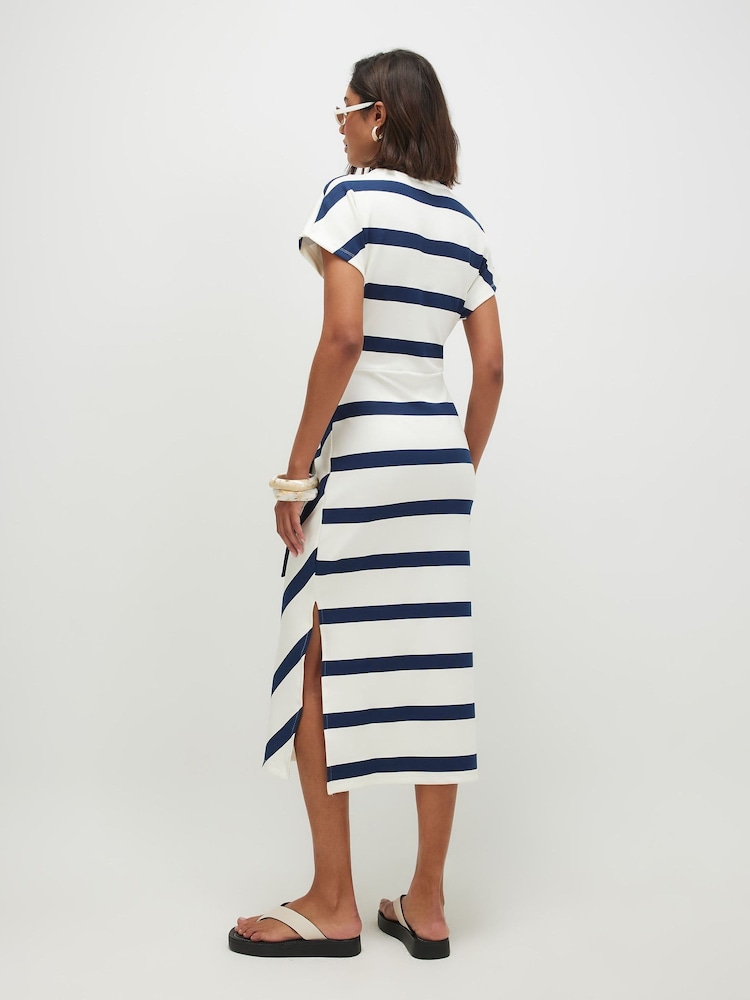 River Island Cream Short Sleeve Premium Stripe Tie Side Midi Dress - Image 2 of 4