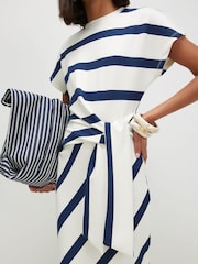 River Island Cream Short Sleeve Premium Stripe Tie Side Midi Dress - Image 4 of 4