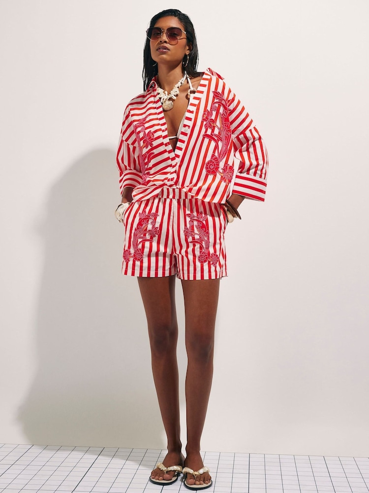 River Island Red Stripe Floral Beaded Shirt - Image 3 of 3
