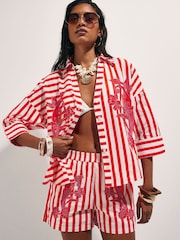 River Island Red Stripe Cotton Beaded Shirt - Image 4 of 4