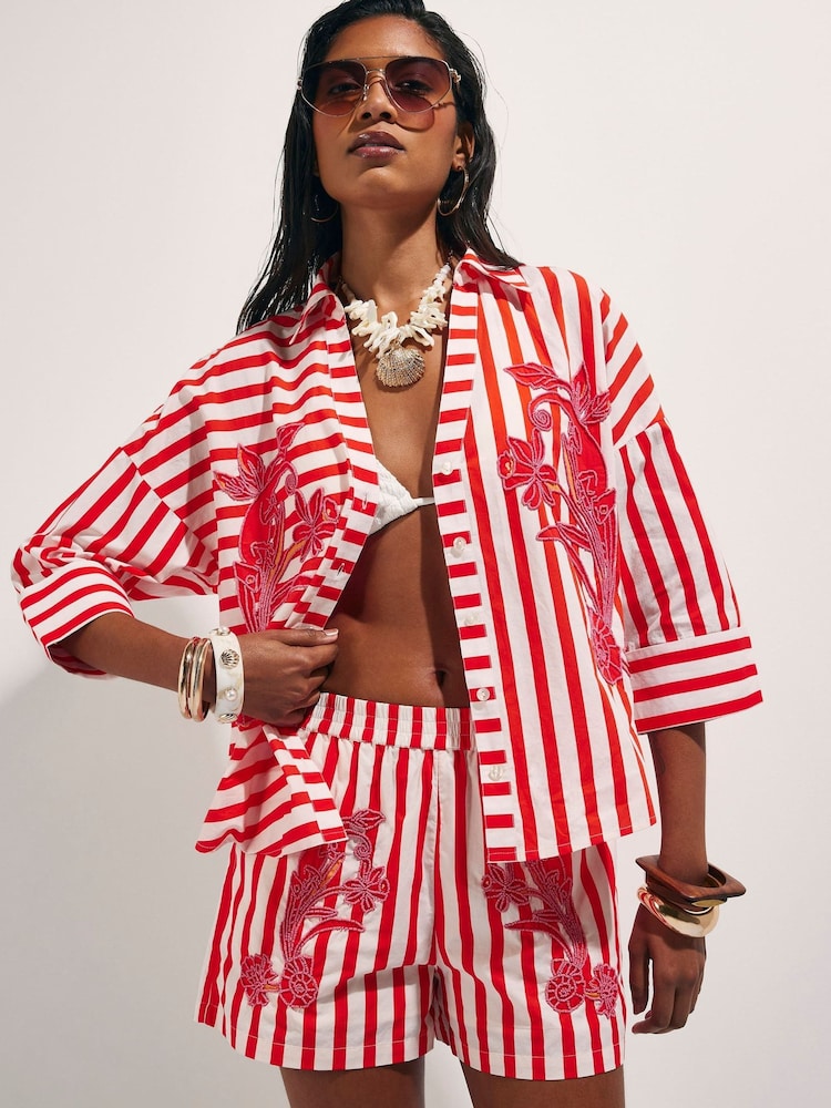 River Island Red Stripe Cotton Beaded Shirt - Image 4 of 4 River Island Red Stripe Cotton Beaded Shirt - Image 4 of 4