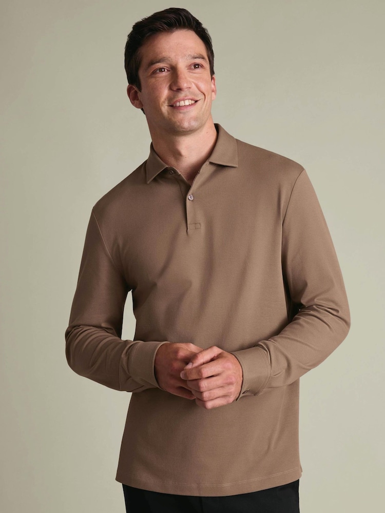 Braun - Charles Tyrwhitt Langarm-Polo-Shirt aus Baumwoll-Stretch-Smart-Piqué - Bild 1 von 5 Braun - Charles Tyrwhitt Langarm-Polo-Shirt aus Baumwoll-Stretch-Smart-Piqué - Bild 1 von 5