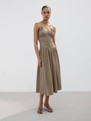 Mango Nude Casual Halterneck Midi Dress - Image 1 of 7