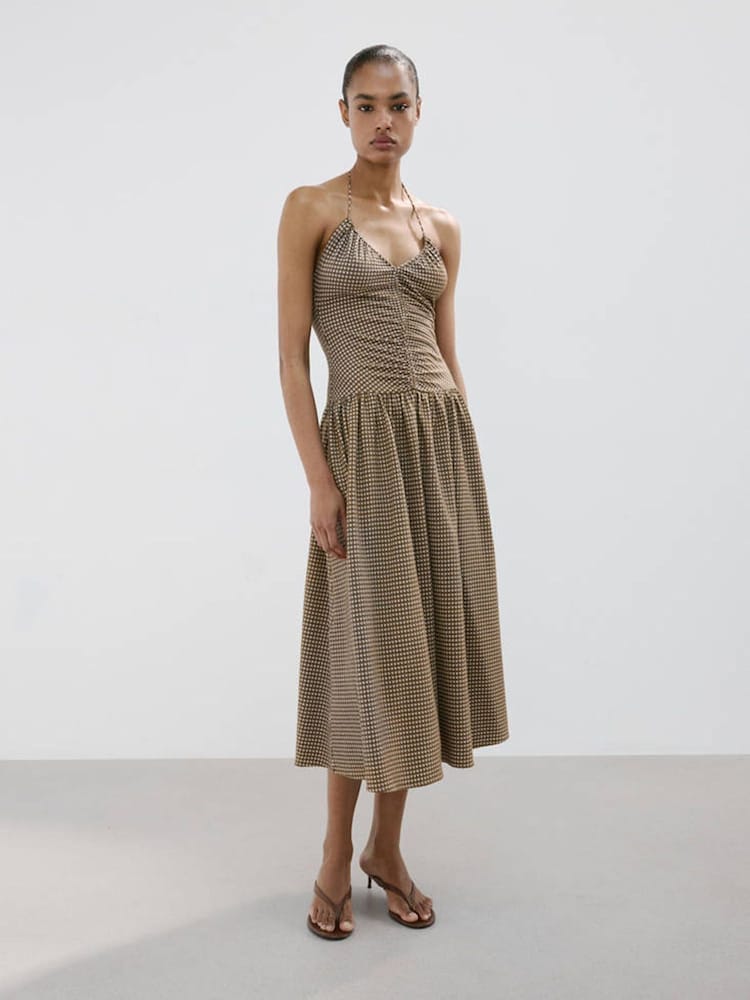 Mango Nude Casual Halterneck Midi Dress - Image 1 of 7 Mango Nude Casual Halterneck Midi Dress - Image 1 of 7