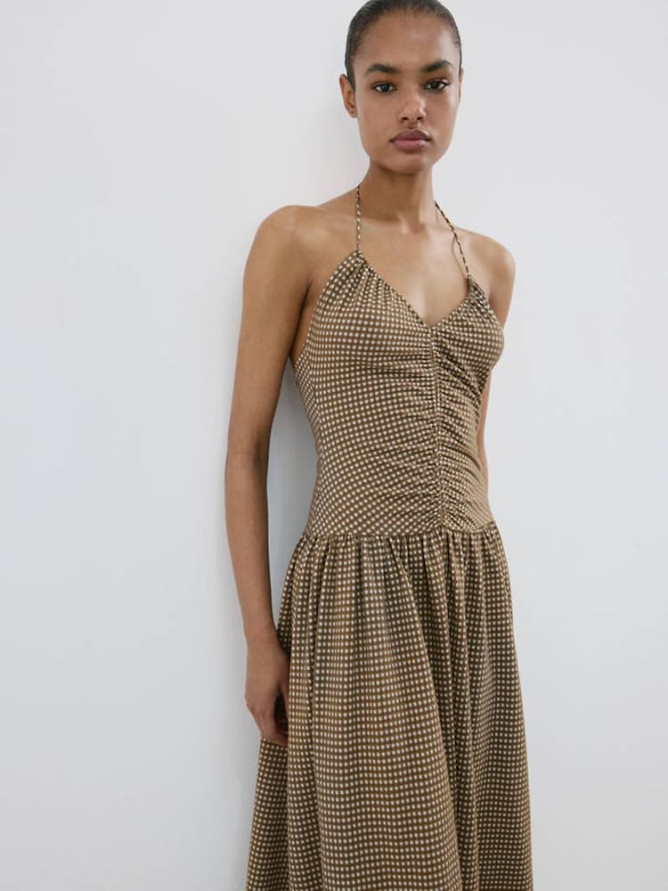 Mango Nude Casual Halterneck Midi Dress - Image 2 of 7 Mango Nude Casual Halterneck Midi Dress - Image 2 of 7