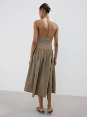 Mango Nude Casual Halterneck Midi Dress - Image 3 of 7