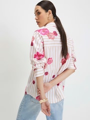 River Island Natural Long Sleeve Floral Print Stipe Shirt - Image 4 of 5