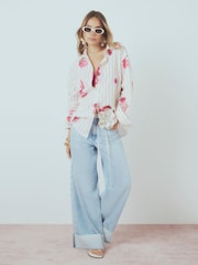 River Island Natural Long Sleeve Floral Print Stipe Shirt - Image 5 of 5