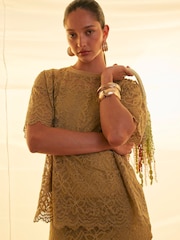 River Island Short Sleeve Lace T-Shirt - 4的图像2｝