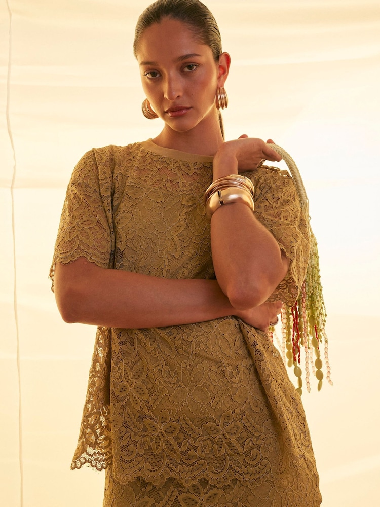 River Island Short Sleeve Lace T-Shirt - 4的图像2｝
