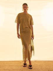 River Island Short Sleeve Lace T-Shirt - 4的图像3｝