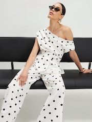 River Island Sleeveless Polka Dot Peplum Asymmetric Jumpsuit - Immagine 3 di 4