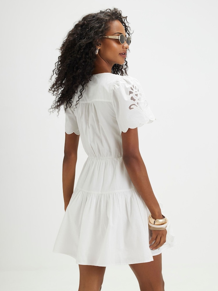 River Island Cream Short Sleeve Poplin Cutwork Mini Dress - Image 2 of 4 River Island Cream Short Sleeve Poplin Cutwork Mini Dress - Image 2 of 4