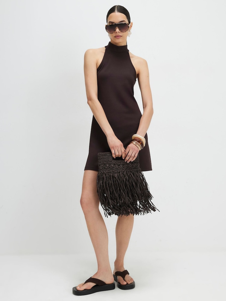 River Island Brown Sleeveless Premium Halter Neck Mini Dress - Image 1 of 4